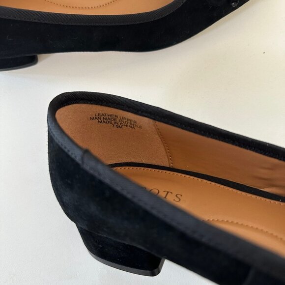 Talbots Womens Black Velvet Ballet Heels Size 7.5 Block Heel Pumps Bow Suede - Picture 2 of 11